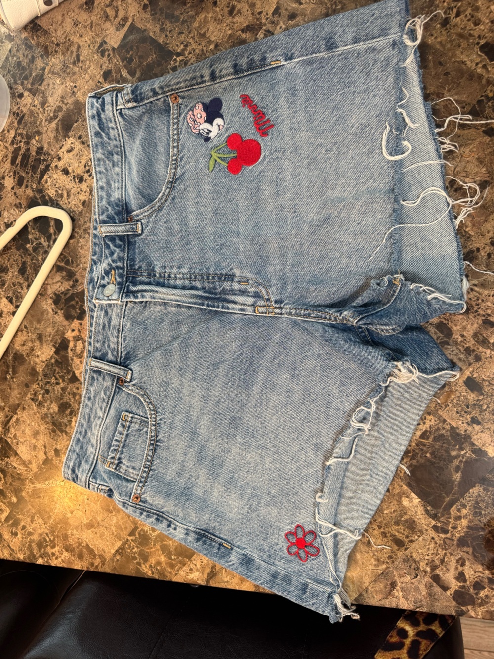 Old Navy Light Blue Denim Shorts with Red Embroidered Accents